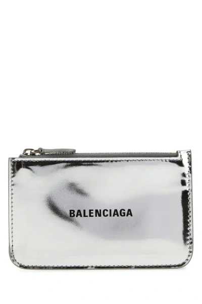 Balenciaga Woman Silver Leather Card Holder In Metallic