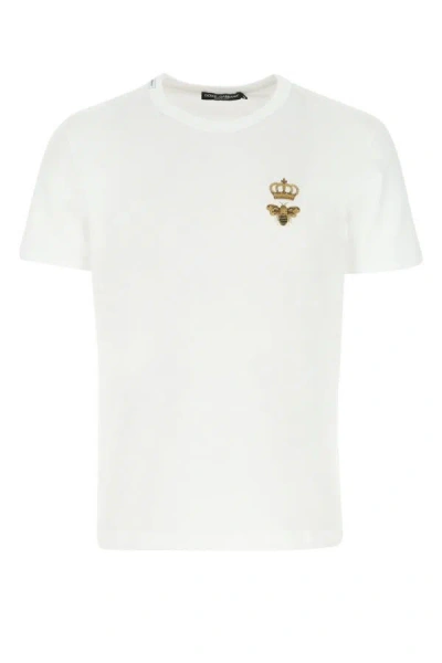 Dolce & Gabbana Man White Cotton T-shirt In Multicolor