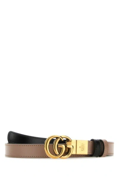 Gucci Woman Cappuccino Leather Gg Marmont Reversible Belt In Brown