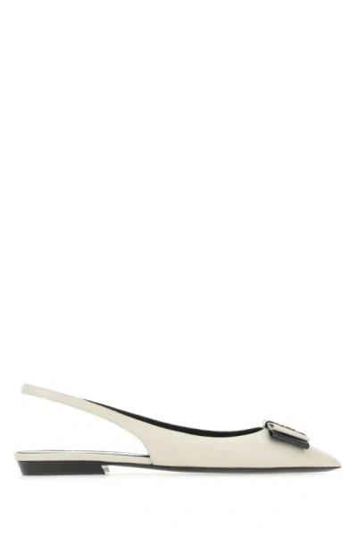 Saint Laurent Woman Ivory Leather Ballerinas In White