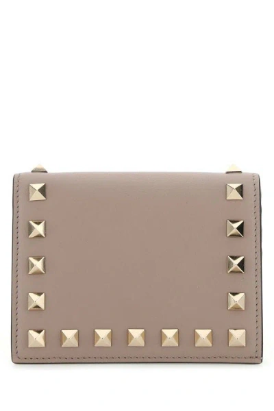 Valentino Garavani Woman Antiqued Pink Leather Rockstud Wallet