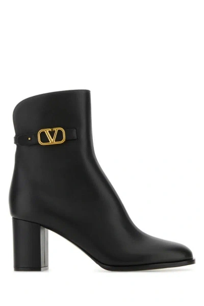 Valentino Garavani Woman Black Leather Vlogo Ankle Boots