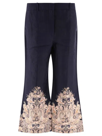Zimmermann Natura Floral Paisley Crop Flare Linen Trousers In Black