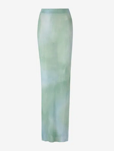 Off-white Tie-dye Sheer Maxi Skirt In Turquoise With Water Effect