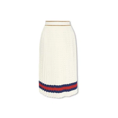 Gucci Cotton Pleated Skirt With Web In White