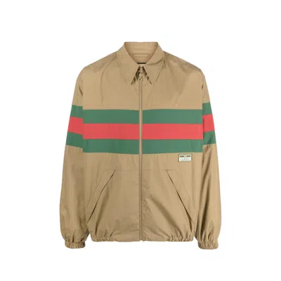 Gucci Web-stripe Shirt Jacket In Brown