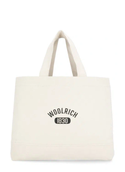 Woolrich Logo印花帆布托特包 In White