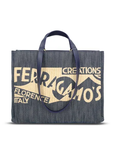 Ferragamo Salvatore  Logo Detailed Medium Tote Bags In Blue