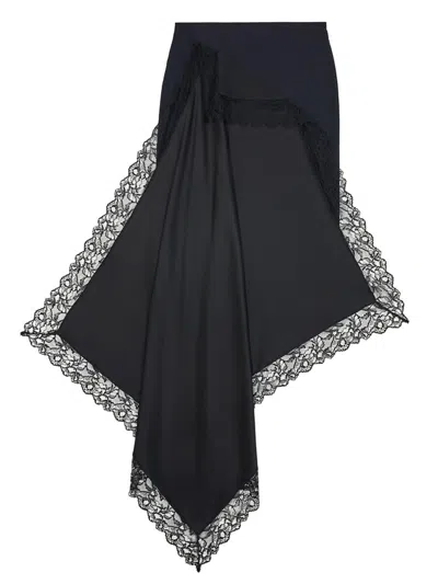 Mm6 Maison Margiela Spliced Lace Detail Midi Skirt Black