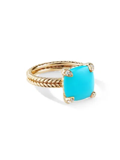 David Yurman Women's Chatelaine Ring In 18k Yellow Gold With Pavé Diamonds In Turquoise