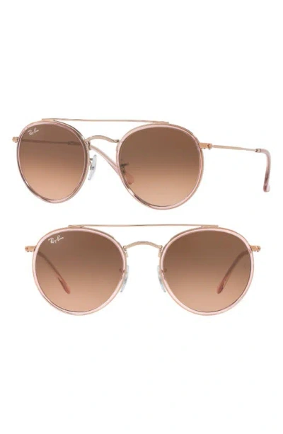 Ray Ban Rb3647 51mm Iconic Round Aviator Sunglasses In Grad Pink