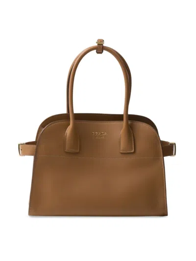 Prada Medium Leather Tote Bag In Brown