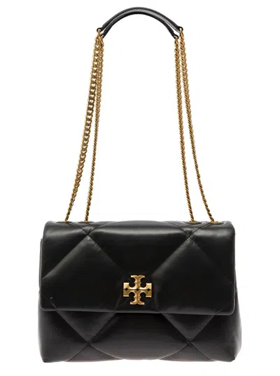 Tory Burch 'kira Diamond' Black Crossbody Bag With Double T Logo In Quilted Leather Woman