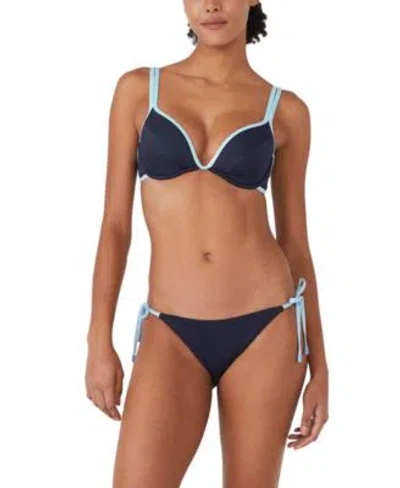 Kate Spade Womens U Wire Contrast Trim Bikini Top String Bikini Bottoms In Blazer Blue