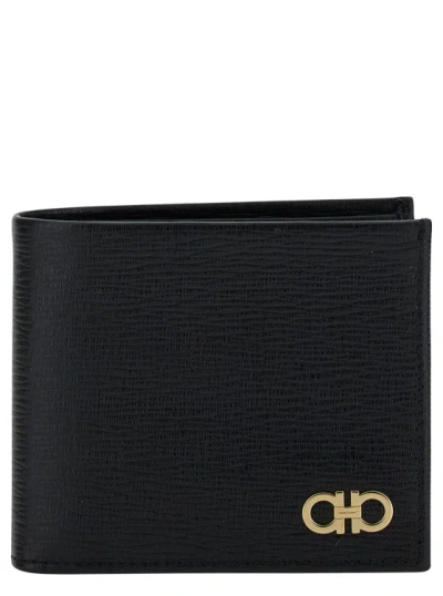 Ferragamo Black Gancini Bi-fold Wallet In Leather Man