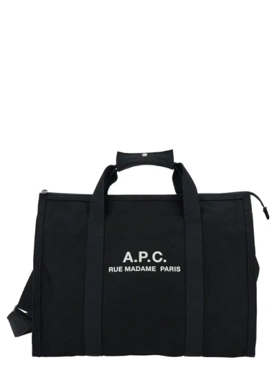 Apc Black Cotton Shopping Bag With Logo