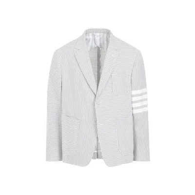 Thom Browne Fun Mix Striped Cotton-seersucker Blazer In White