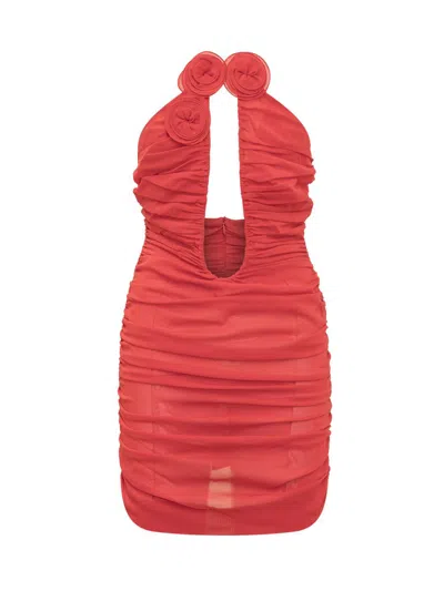 Magda Butrym Exclusive Gathered Cutout Midi Dress In Red Viscose
