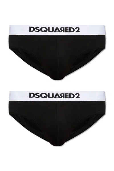 Dsquared2 Logo-waistband Stretch-cotton Briefs (pack Of Two) In Black/white