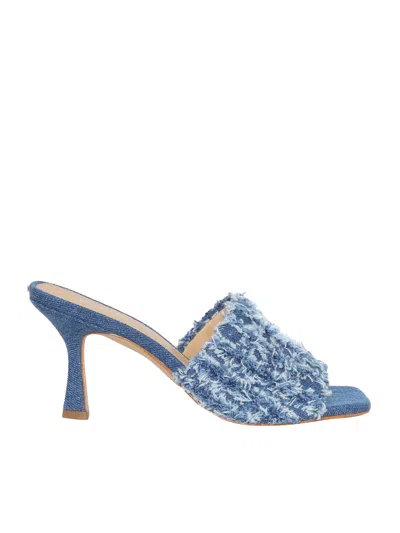Michael Kors Tessa Frayed Denim Mule Sandal In Blue