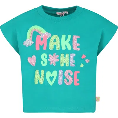Billieblush Kids' Slogan-print Cotton T-shirt In Green