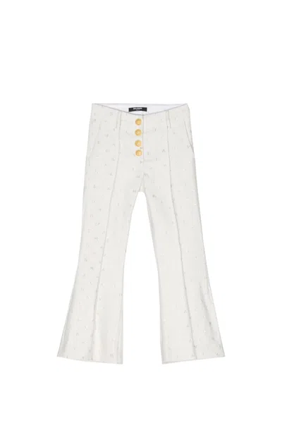 Balmain Kids' Logo-embroidered Flared Trousers In White