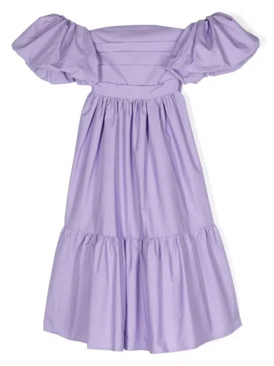 Miss Grant Kids' Balloon-sleeve Poplin Dress In Purple