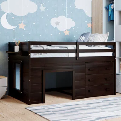 Simplie Fun Twin Size Loft Bed In Brown