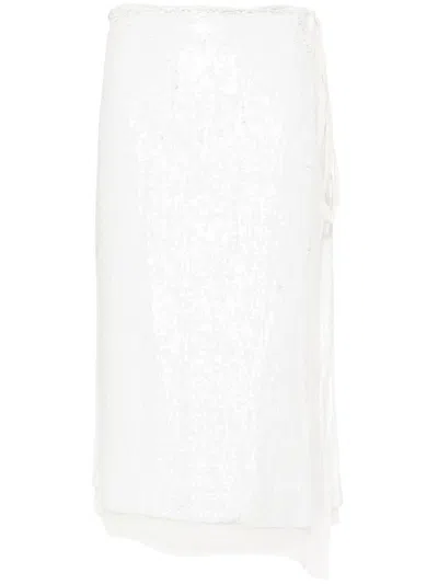 P.a.r.o.s.h Gabriel Sequinned Wrap Skirt In Bianco