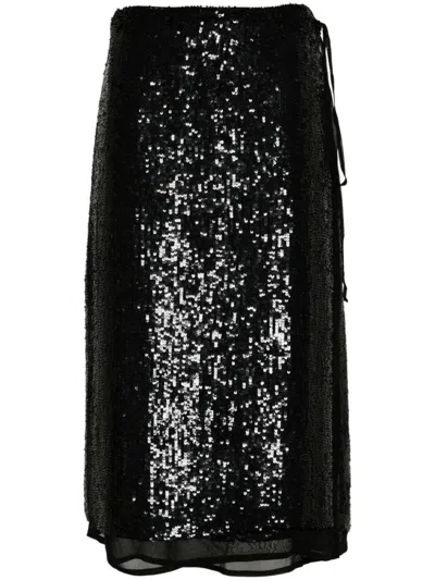 P.a.r.o.s.h Gabriel Sequinned Wrap Skirt In Nero