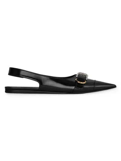 Givenchy Voyou Buckle-detailed Leather Slingback Flats In Black