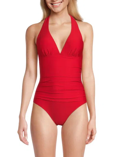 Dkny Women's Tie-back Halter-style One-piece Swimsuit In Real Red