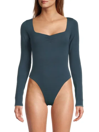 Skin Idony Ruched Organic Pima Cotton-jersey Thong Bodysuit In Blue