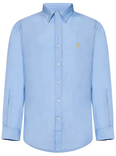 Polo Ralph Lauren Logo Embroidered Buttoned Shirt In Blue