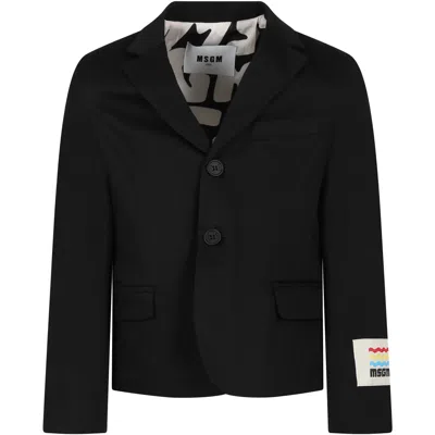 Msgm Kids' Black Jacket For Boy With Logo