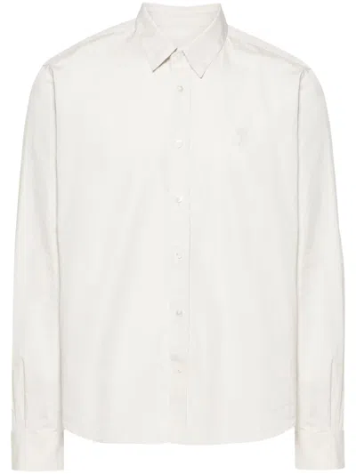 Ami Alexandre Mattiussi Tonal Ami De Coeur Shirt In Cotton Poplin In White