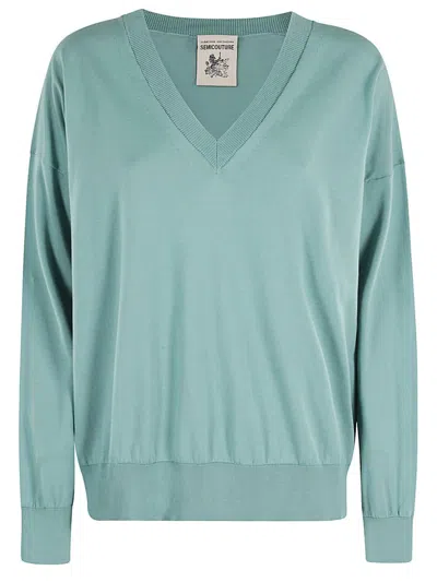 Semicouture Aquamarine Cotton Sweater In Green