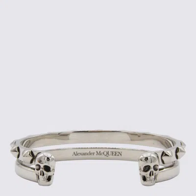 Alexander Mcqueen Silver Metal Studded Open Bracelet