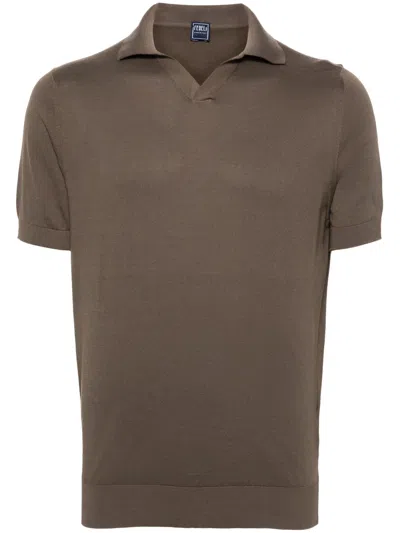 Fedeli V-neck Knitted Polo Shirt In Brown