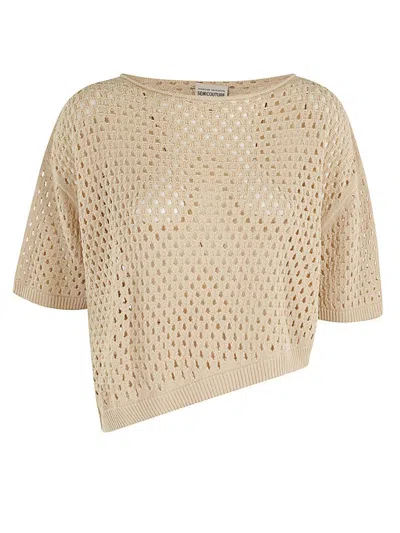 Semicouture Open-knit Cotton T-shirt In Neutrals