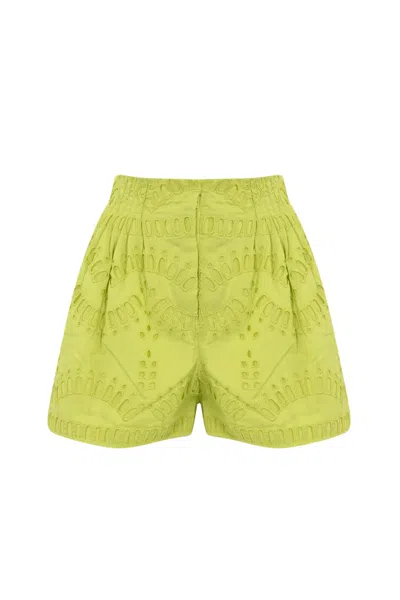 Charo Ruiz Palok Shorts In Broderie Anglaise In Lime Punch