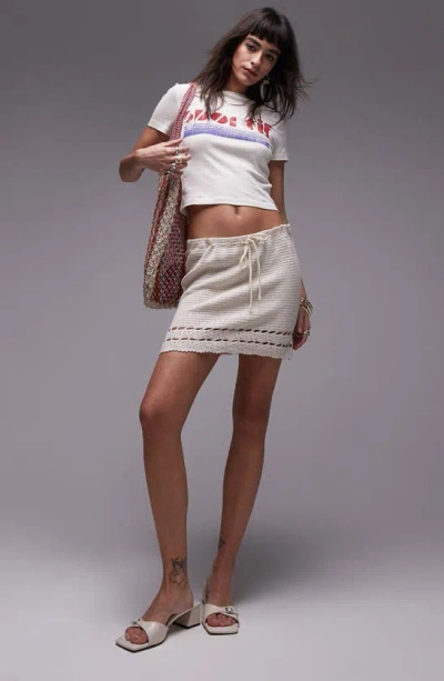 Topshop Knitted Crochet Trim Mini Skirt In Stone-neutral