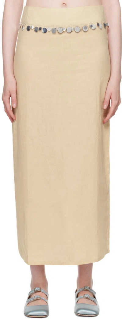 Gimaguas Donna Embellished Linen-blend Maxi Skirt In Beige