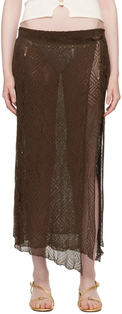 Gimaguas Elena Open-knit Midi Skirt In Brown