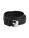 Bottega Veneta French Leather Belt With Hammered Brass Buckle In Black Silver