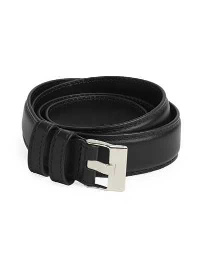 Bottega Veneta French Leather Belt With Hammered Brass Buckle In 8803 Black Silver