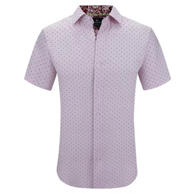 Tom Baine Men's Slim Fit Short Sleeve Performance Stretch Button Down Dress Shirt In Pink Mini Dot