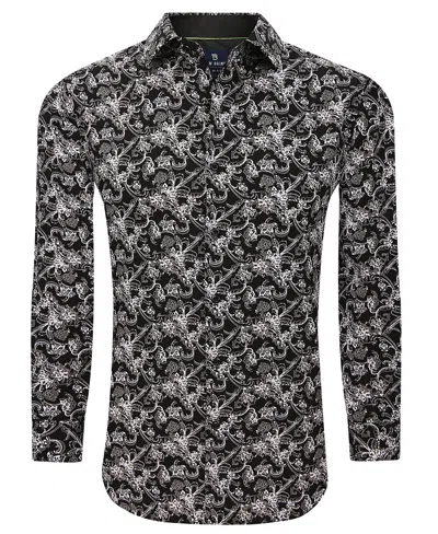 Tom Baine Slim Fit Print Long Sleeve Button-up Dress Shirt In Black
