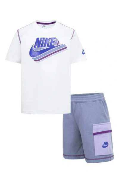 Nike Kids' Little Boys Reimagine T-shirt & French Terry Cargo Shorts, 2 Piece Set In Blue