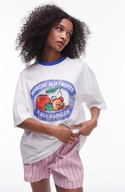 Topshop Graphic Still Life Fruit Oversized Tee In Ecru-white